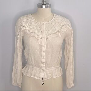 American Eagle Boho Western Prairie Long Sleeve Lace Button Down Top- Size Small